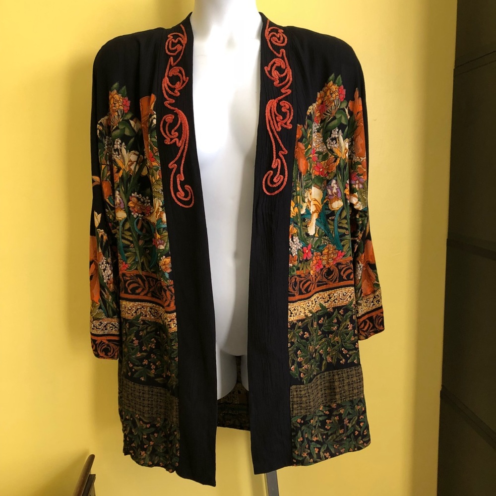 Carole Little Vintage floral long rayon jacket 10